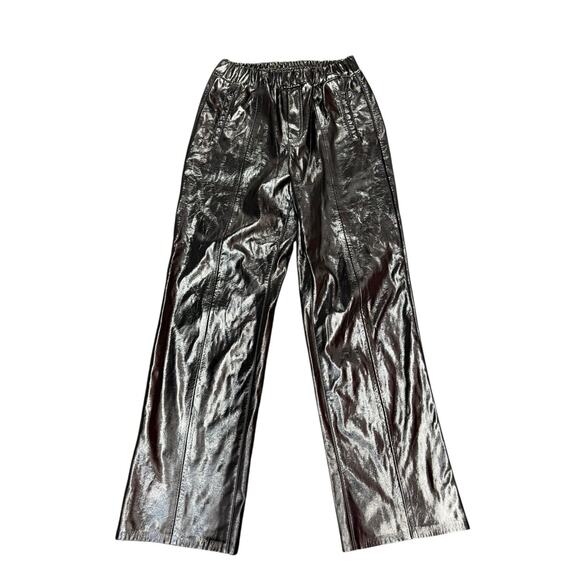 Blank NYC Women’s Black Vegan Leather Pants Medium Glossy Patent Straight Leg - Picture 2 of 10